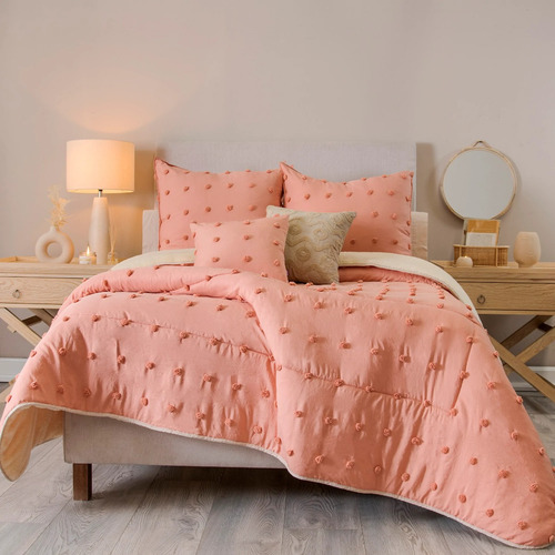 Edredón Cobertor King Xl Borreguita Austral Roseta Rosa