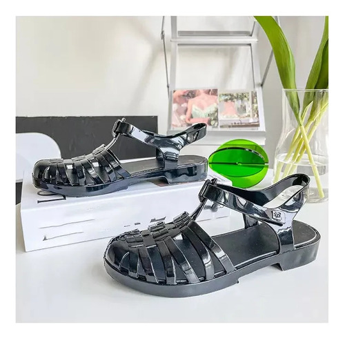 Sandalias De Gelatina Transparentes Planas Retro For Mujer
