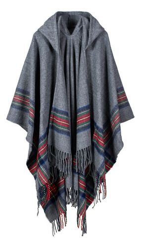 New Women Knitted Poncho Cape Stripe Hooded Sweater