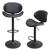 Comprar Fohfurniture - Taburetes De Bar De Madera Curvada Con Tapicería De Cuero Pu Y Base De Metal, Giratorios Y Regulables En Altura (juego De 2, Base De Metal Negro)