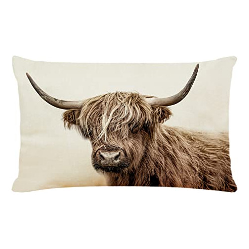 Funda De Almohada De Vaca De Tierras Altas, 12x20 Pulga...