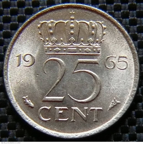 Holanda 25 Centavos 1965 - Reina Juliana - Km#183