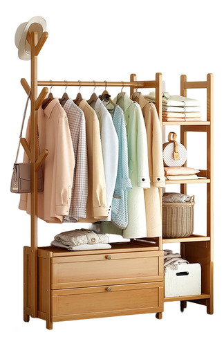 Ctrevl Wooden Clothes Rack Clothing Rack With Shelf And Hook