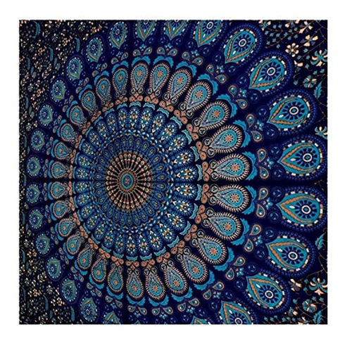 Tapiz Azul Para Colgar En La Pared Con Diseño De Mandala