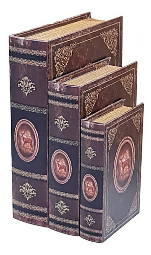 Imagem 3 de 5 de Jogo Caixa Livro Decorativo - 3 Peças Mdf + Pu - G3038