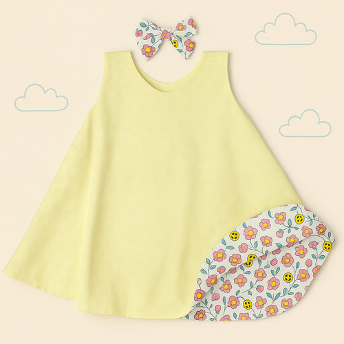 Vestido Infantil Dupla Face 2 Em 1 Com Lacinho