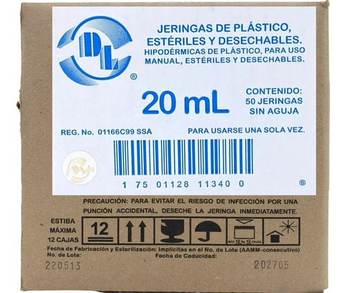  50 Jeringas De Plástico 20 Ml Sin Aguja Grado Médico Dl 