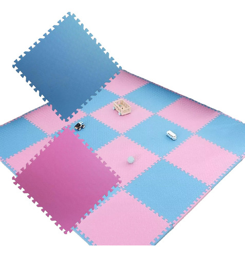 Tapete Piso Infantil Multifuncional Espuma 16pz Rompecabezas Color Rosa Y Azul