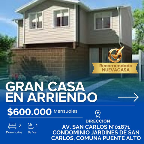 Casa Arriendo En Condominio Jardines De San Carlos, Pt Alto