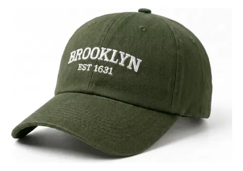Boné Strapback Retrô Brooklyn Bordado Aba Curva Fitão Casual Militar/branco Un