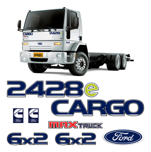 Kit Ford Cargo 2428e Emblema Resinado Adesivos Grande Azul