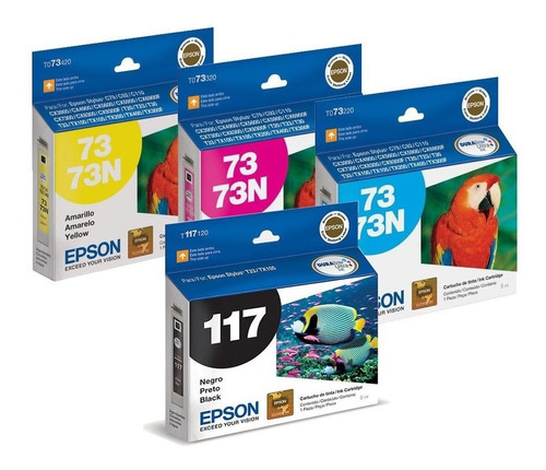 Combo Original Epson 117 Negro + 3 Color 73n Tx 105 Tx 115