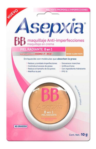 Maquillaje Asepxia Bb Fps 15 Beige Mate 10g Genomma Lab