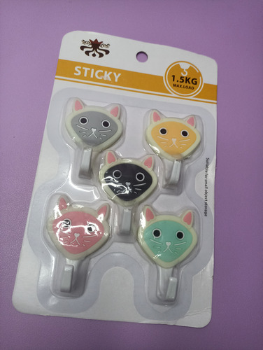 Ganchos De Pared Autoadhesivos De Gato Y Fruta - 8 Pcs