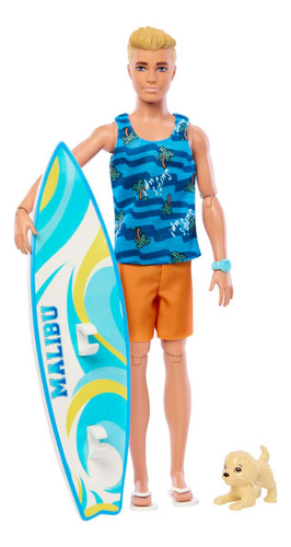 Ken De Barbie Dia Surf Mascota Y Accesorios