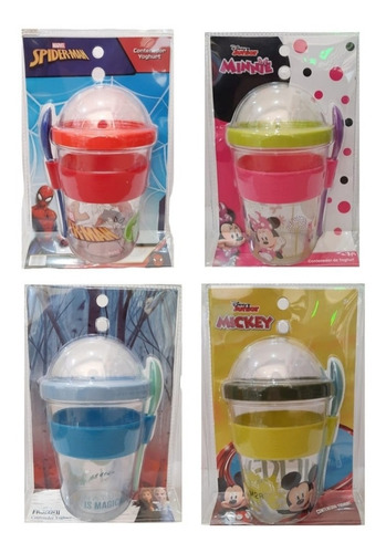 Pack 2 Vasos Para Yogurt Con Tapa + Cuchara Disney 