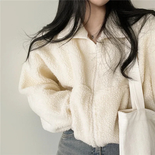 Sudadera Tipo Cárdigan De Lana De Cordero Con Cremallera Par