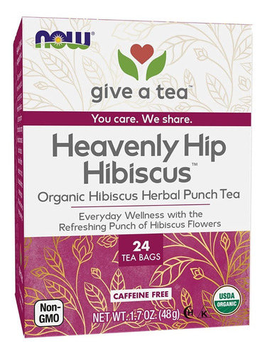 Now Real Tea Organic Heavenly Hip Hibiscus 24 Sobres