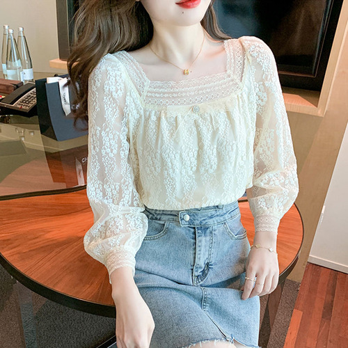Blusa Con Cuello Cuadrado Y Camisa De Gasa De Encaje Para Mu