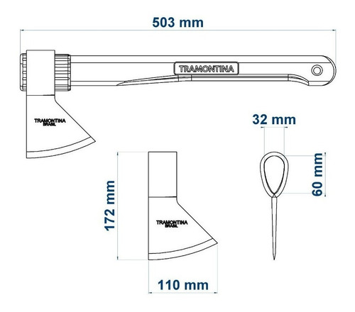 Imagen 2 de 5 de Hacha Talar 1.23kg Cabo Madera 50cm Tramontina