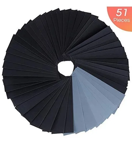 JatilEr acabado de muebles de madera 23 x 9 cm Juego de 51 hojas de lija de grano 120 a 3000 lijado de metal y pulido de autom/óviles papel de lija h/úmedo y seco para pl/ástico