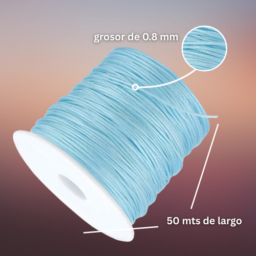 Rollo Hilo Chino 0.8mm Insumo De Bisutería Todo Los Colores Azul Claro