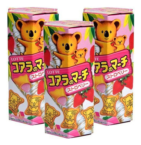 Kit 3 Biscoito Koala Com Recheio Morango Lotte 37g