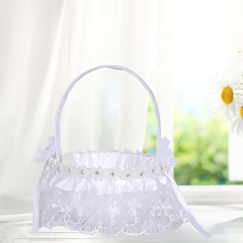 Cesta De Flores De Satén Cesta De Niña De Blancas Estilo F