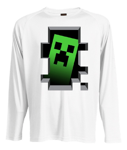 Camiseta Polar Manga Larga Polera Niño Minecraft Creeper