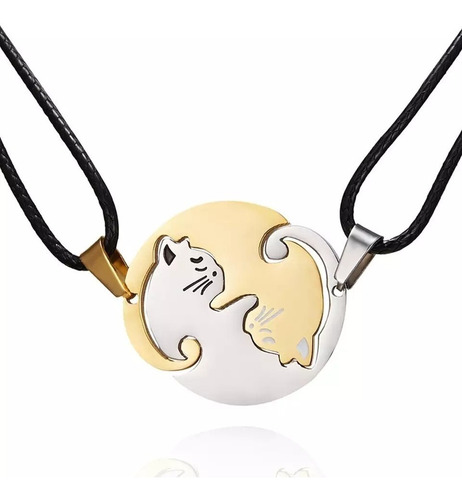 Imagen 1 de 10 de Collar Pareja Novios Gatos Corazon San Valentín Regalo Amor