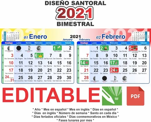 Diseno Calendario 2021 Santoral Bimestral Mercado Libre calendario santoral 2021