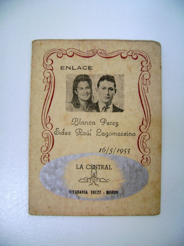 Antigua Participacion Enlace Boda 1953 Central Moron Boedo