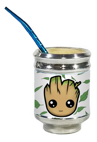 Imagen 3 de 3 de Combo Mate Madera Yerbera Azucarera Latas I Am Groot