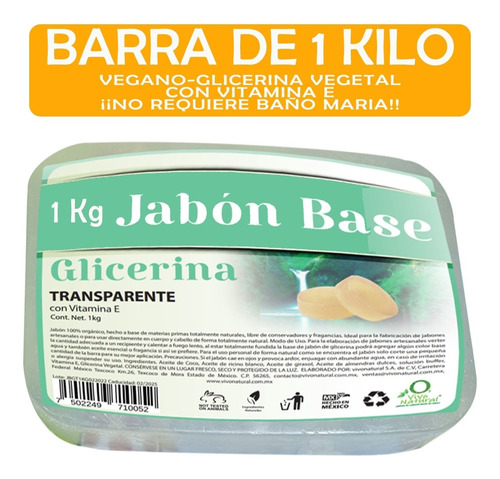1 Kg Jabón Base Glicerina Transparente Alta Dureza Vegano
