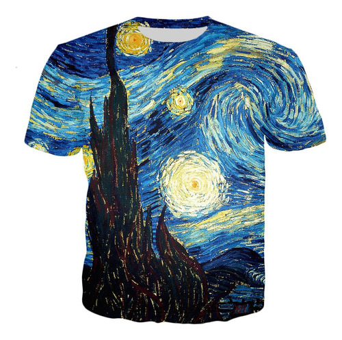 Playera Estampada De Noche Estrellada Con Pintura Al Óleo D