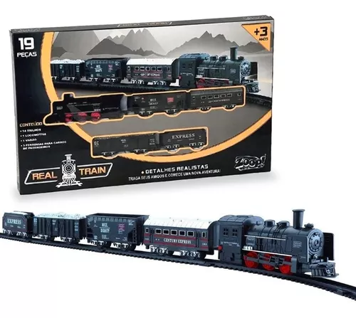 Trem Locomotiva Rei dos Trilhos - 19 peças - Amendoim Brinquedos