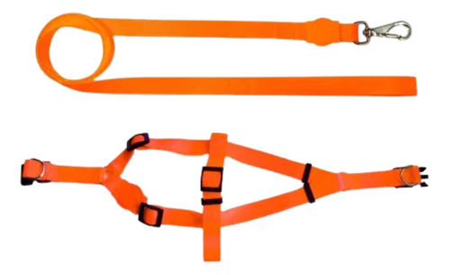 Guia + Peitoral Tulum Pet Cachorro Porte Pequeno Neon Cor Laranja Neon Tamanho Da Coleira P