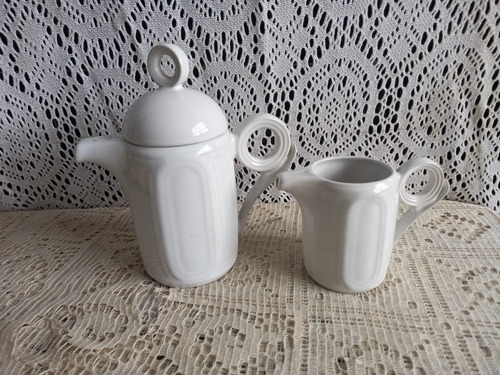 Tetera/cafetera Y Lechera Porcelana Olmos Ind.uruguaya Impec