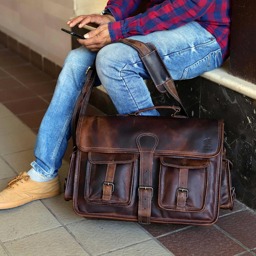 Bolso De Mensajero De Cuero Para Hombres, Bolso Para Comp...