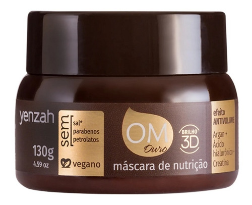 Máscara Yenzah Om Ouro Nutrição Brilho 3d Antivolume 130g