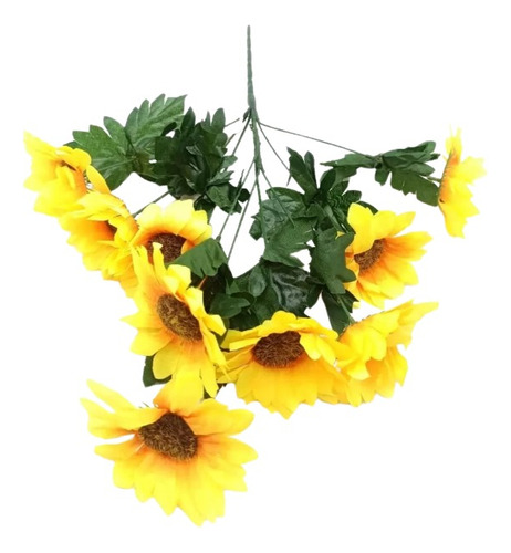 Buque Galho De Girassol Artificial Com 9 Flores