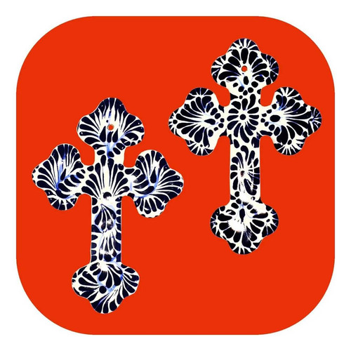 Imagen 1 de 2 de 2 Cruces Hueso De Talavera Poblana Azules 14x10 Cm Clz