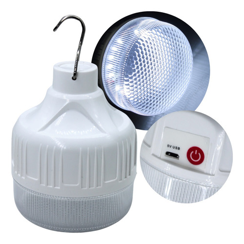 Foco Bala Recargable 15w Luz Blanca Emergencia Portatil Luz Blanco Frío