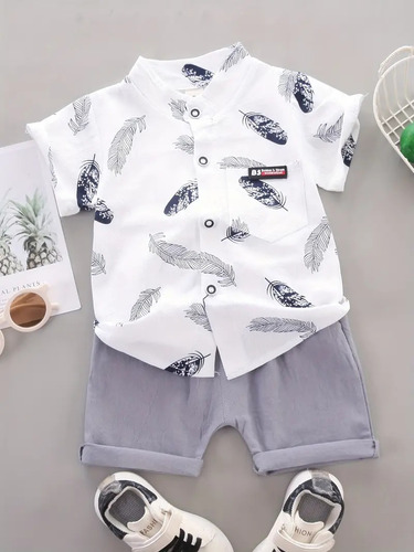 Conjunto De Bermuda Con Estampado De Hojas Para Bebe