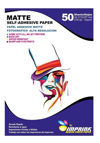 Imagen 1 de 1 de Papel Adhesivo Matte A4/128g 100 Hojas