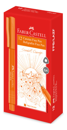 Kit 12 Canetas Boligrafis Fine Pen 0.4 Laranja Faber Castell