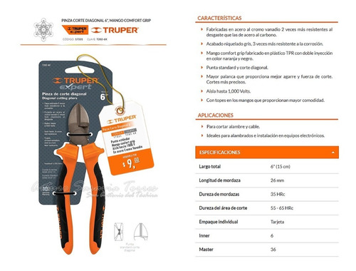 Pinza De Corte Diagonal 6 Truper 17331 1000voltios