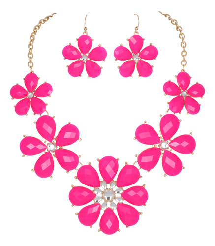 Firstmeet Collar Tivo De Flores Brillantes Con Pendientes, .