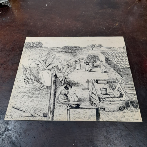 Imagem 2 de 7 de Pintura Desenho Bico De Pena Nanquim Datado 1953 Antigo