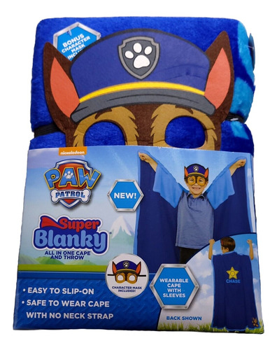 Cobija Capa Paw Patrol Super Blanky Todo En Uno Color Azul Diseño De La Tela Liso